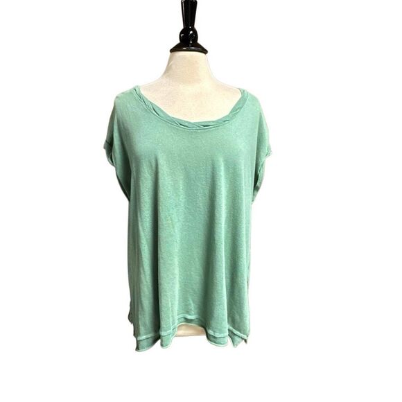 Wishlist Womens Green Slub Shirt Sleeve Loose Fit Top Size M/L - Picture 1 of 6